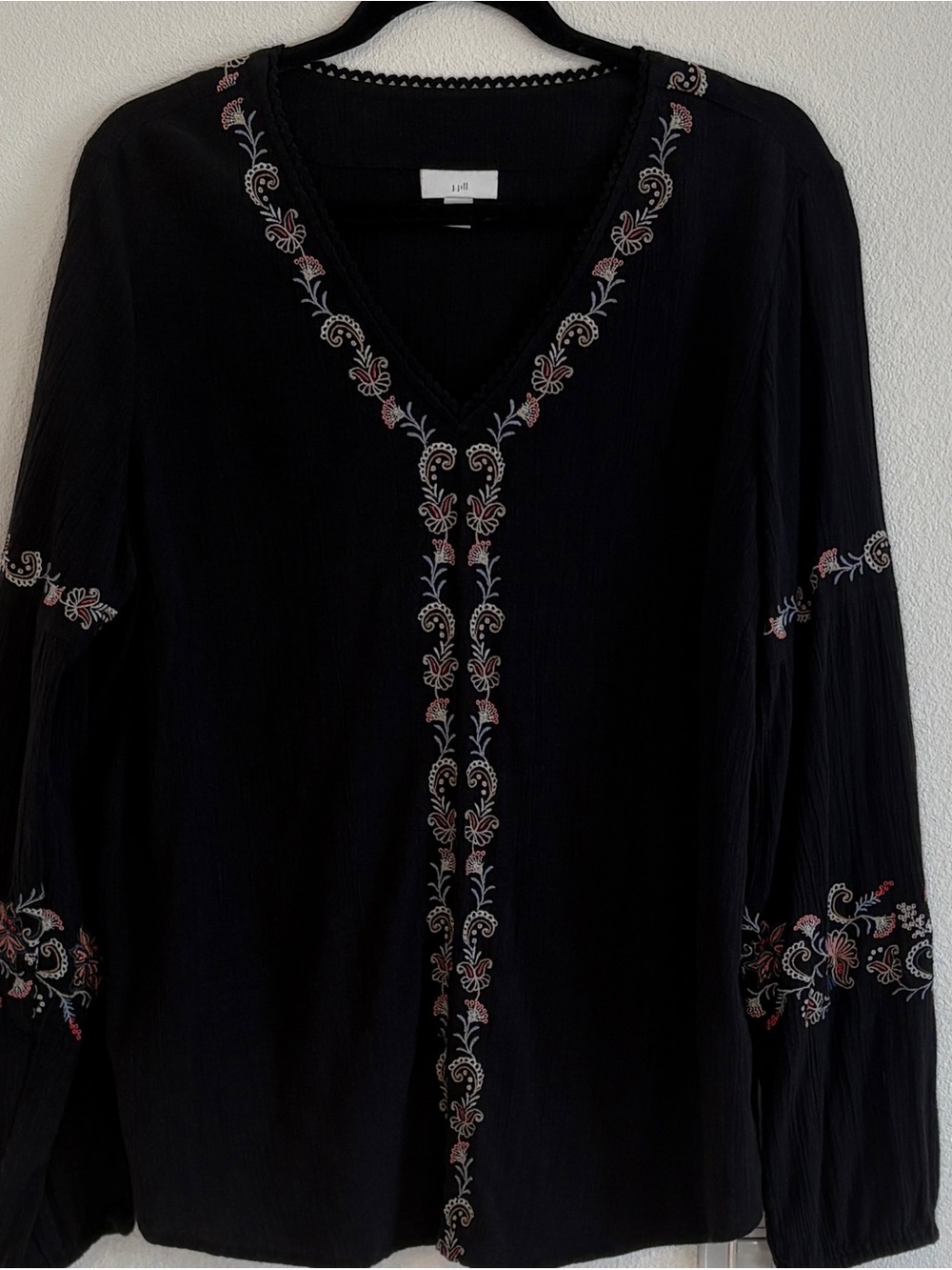 J. Jill Black Tunic with Floral Embroidery